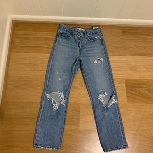 Levis Wedgie Straight Ripped Light Wash Jeans